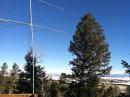 The 2M and 6M yagi antennas on a temporary mast, overlooking South Park, CO.